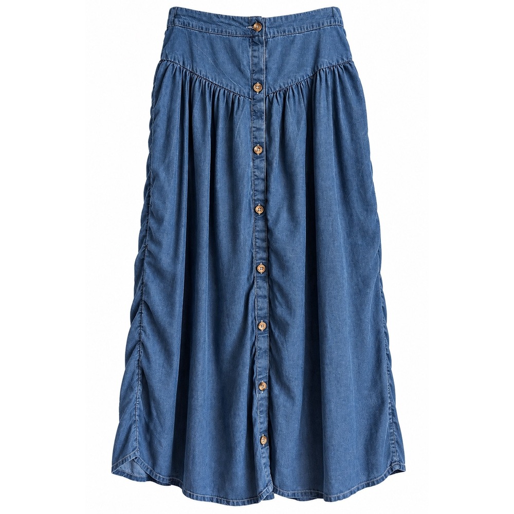 NWT Lauren Conrad lyocell Denim Maxi Skirt Medium Button Front Western $50